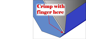 Diagram showing how to crimp corners for DIY hardcover bookbinding